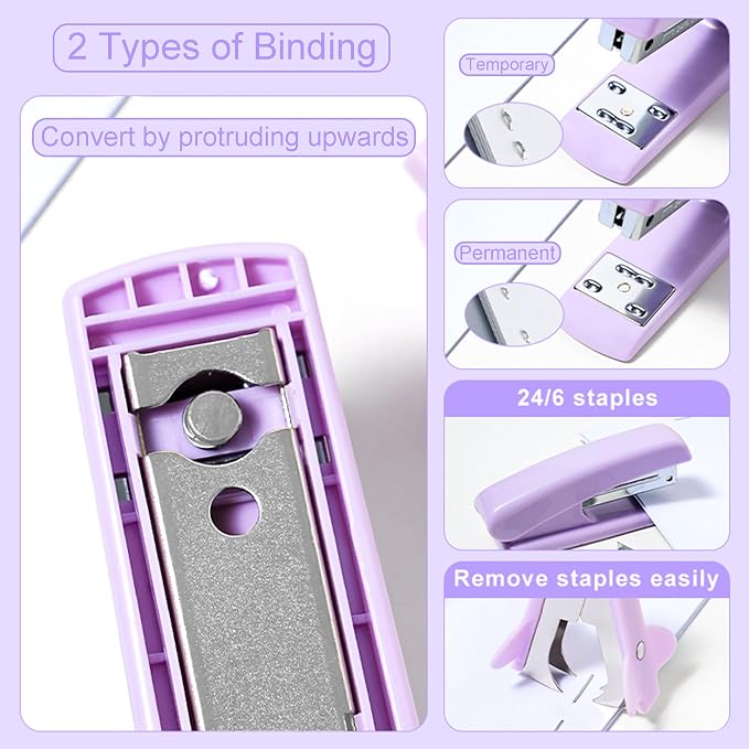 COMFYROOM Desk Accessories with Pen Holder, Office Supplies Desk Organizers and Accessories, Tape Dispenser, Stapler, Staple Remover, Staples, Clips Set, Ruler, Scissor, Pen, Tape (Purple)