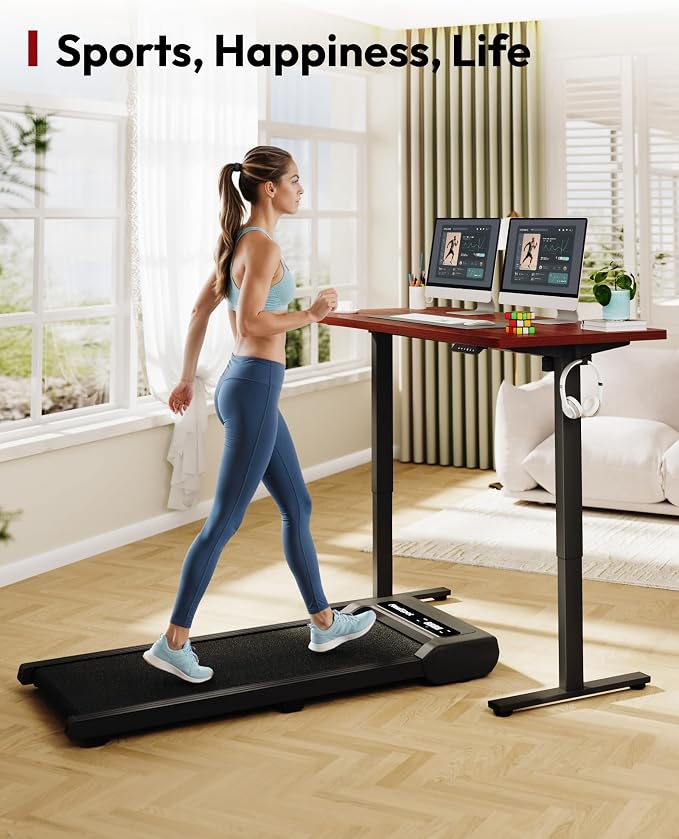 SANODESK One-Piece Electric Standing Desk, Seamless 48 x 30'' Ergonomic Height Adjustable Sit Stand Desk with Memory Presets for Home Office Computer Workstation, Black Frame/Mahogany Top