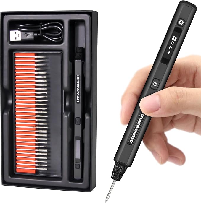 Mini Engraving Pen: Ultimate Cordless Portable Tool for Artists & DIYers - Engrave 50+ Surfaces - Beginner Friendly - Engraving Pen for Bead, Metal, Wood, Glass and Plastic,Black