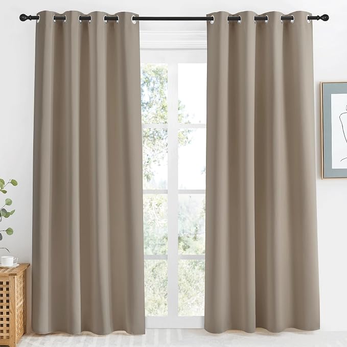 NICETOWN Taupe Blackout Curtain 86" Length, W55 x L86 Inch, 8 Grommets Top, 1 Piece, Thermal Insulated Modern Window Treatment Soundproof Drape Panel for Bedroom/Living Room