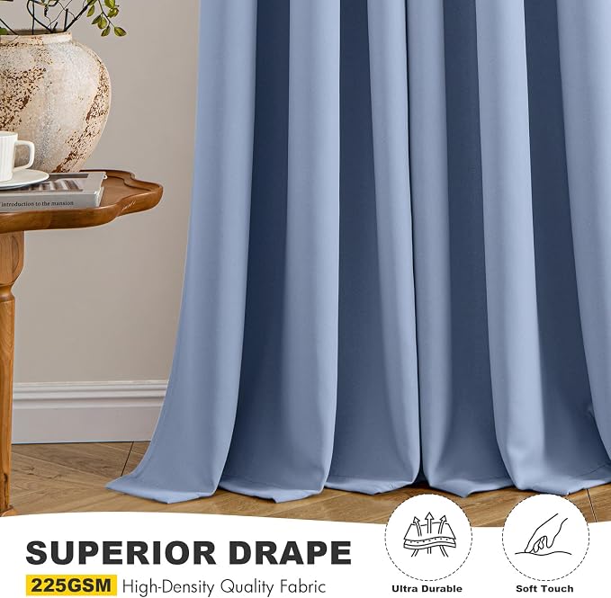 MIULEE Blackout Curtains for Bedroom Living Room 2 Panels, Thermal Insulated Room Darkening Drapes Grommet Noise Reducing Light Blocking Window Treatments 63 Inches Long 40x63 Inch Denim Blue