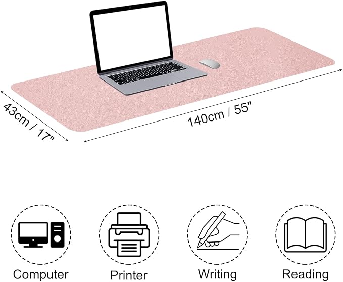 Patikil Desk Mat, 55" x 17" Non-Slip Waterproof PU Leather Pad Desk Protector, Dual Sided - Light Pink