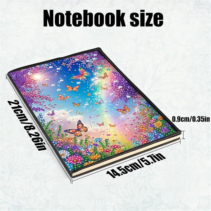 FRANDEK Diamond Art Painting Notebook Kit, Colorful Butterfly A5 DIY Journal with 50 Blank Pages, Crystal Rhinestone Cover with Waterproof Canvas, Beginner Craft Set with Full Tools for Adults