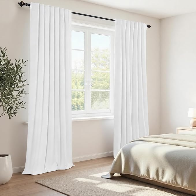 KOUFALL White Thermal Blackout Curtains for Summer Insulated 84 Inches Long,Pleated Lined Linen Black Out Cortinas Blancas para Sala Dormitorio,Window Curtain Panels for Bedroom Living Room Set of 2