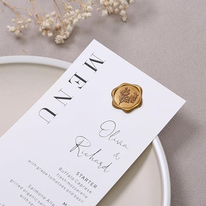 UNIQOOO Wax Seal Stickers - Eucalyptus Wedding Invitation Envelope Seal Stickers, 100 Pcs Self- Adhesive Antique Gold Stickers, Perfect for Invitation, Christmas, Gift Wrapping, Party