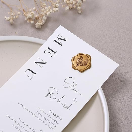 UNIQOOO Wax Seal Stickers - Eucalyptus Wedding Invitation Envelope Seal Stickers, 100 Pcs Self- Adhesive Antique Gold Stickers, Perfect for Invitation, Christmas, Gift Wrapping, Party