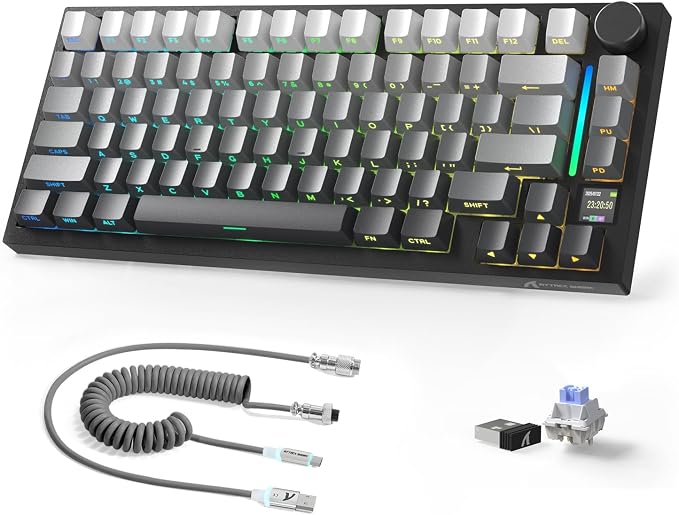 Attack Shark X820Ultra Wireless 75% Mechanical Gaming Keyboard with Screen & Knob Hot Swappable 2.4GHz/BT/Wired RGB Backlit Gasket Mount Side Print PBT Keycap QMK Web Driver Shark Switch-Moonnight