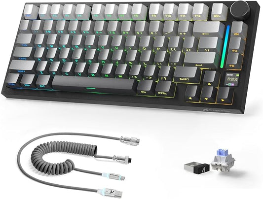 Attack Shark X820Ultra Wireless 75% Mechanical Gaming Keyboard with Screen & Knob Hot Swappable 2.4GHz/BT/Wired RGB Backlit Gasket Mount Side Print PBT Keycap QMK Web Driver Shark Switch-Moonnight