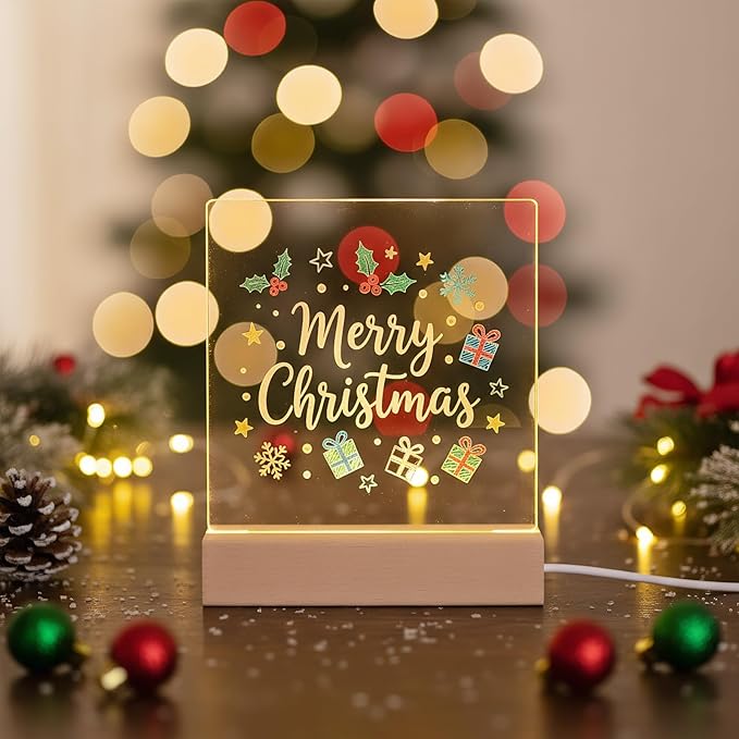 5.9 x 5.9 Inch Warm LED Message Memo Note Board with Colors, Clear Acrylic Desktop Light Up Dry Erase Drawing Writing Board with Stand