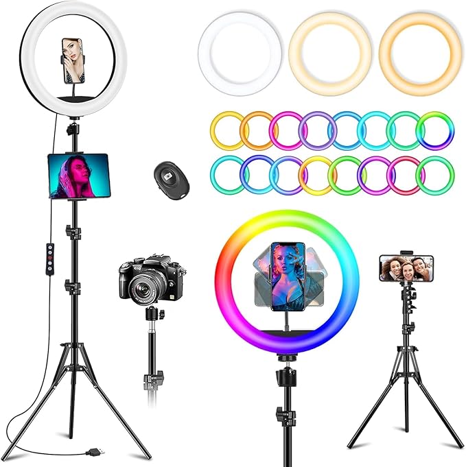 10.3" Ring Light with Tripod and Phone Holder, Selfie Ring Light with 51 Color Modes, Circle Lighting for iPhone, Dimmable LED Phone Ringlight with Stand for Makeup/Video Recording/Photography/TikTok