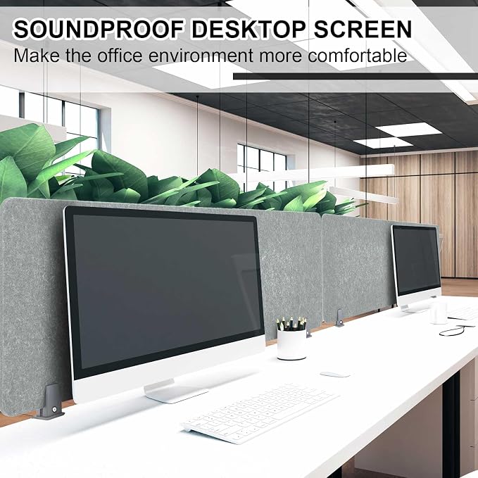 Colarr Sound Proof Dividers with Clamp 16 x 47 '' Mounted Desk Divider Privacy Panel Acoustic Absorbing Desk Partition Boards for Privacy Office Desktop Accessories Reduce Distractions (Light Grey)