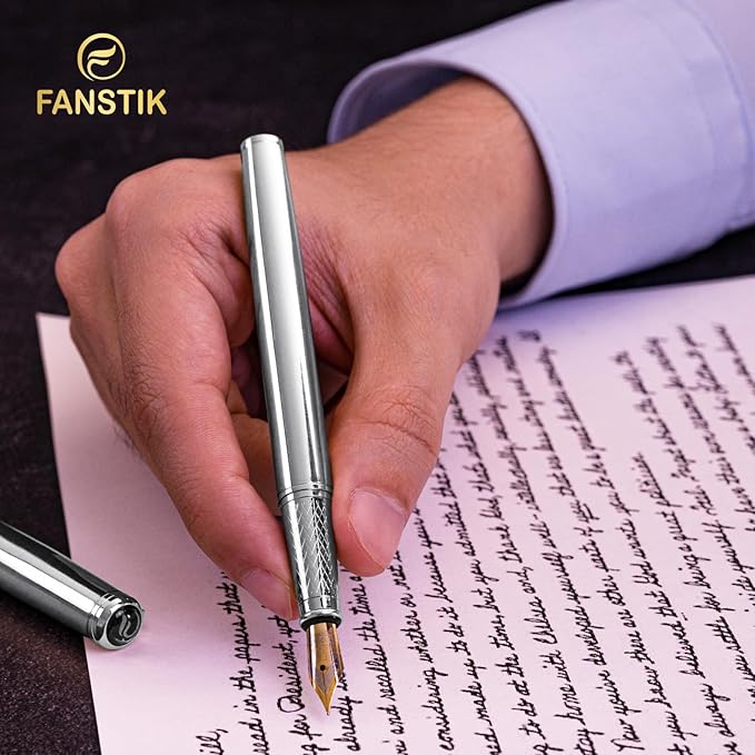 Silver Luxury fountain pen, fancy gift set for women, Chrome Finish, Professional executive pen gift set for men (Lux fountain Silver)