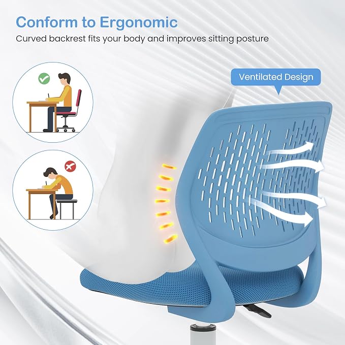 Giantex Kids Desk Chair, Adjustable Children Study Chair, Swivel Armless Mesh Task Student Chair, Child Desk Chair with Adjustable Height & Lumbar Support Computer Chair (Blue)