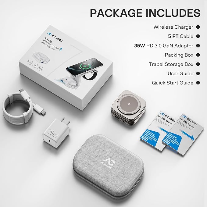 5-in-1 Wireless Charger for MagSafe, AC ISLAND Portable Travel Charging Station, 35W Max Qi2 Fast Foldable Magnetic Stand, Evolved for iPhone 17-12 Series, Apple Watch, AirPods (with 35W Adapter)