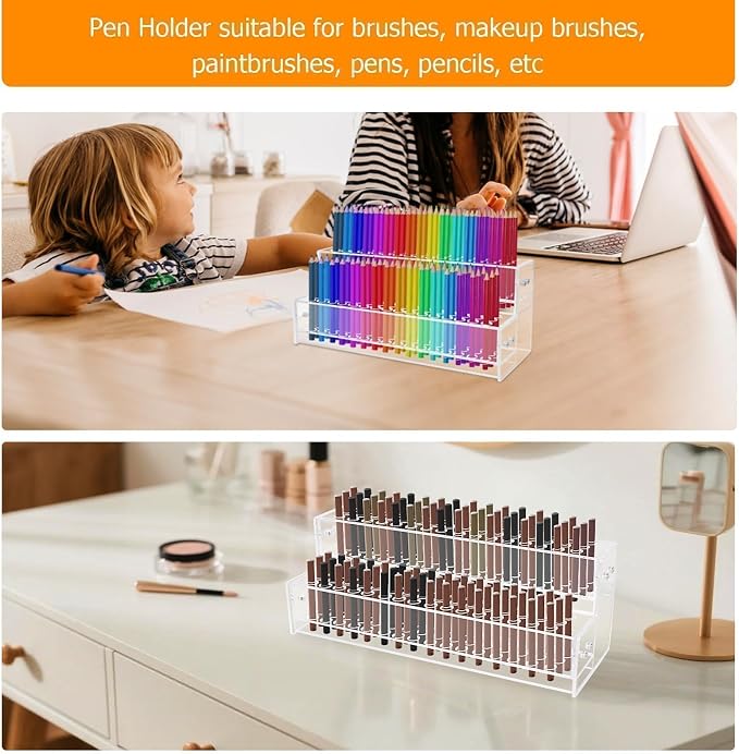 2PCS 96-Slots Pen Holder for Craft Shows,Acrylic Pen Display Stand 12mm Fountain Pens Stand Paint Brush Holder Pencil Organizer Makeup Brush Rack Art Brush Organizer for Back to School