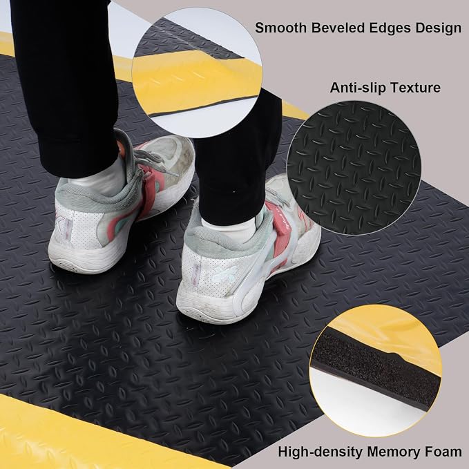 Nisorpa Anti Fatigue Mats Industrial 2' x 5' Ergonomic Standing Mat 15/16" Extra Thick Shop Floor Mat Kitchen Mats Heavy Duty Commercial Diamond Plate Support for Leg & Back Pain