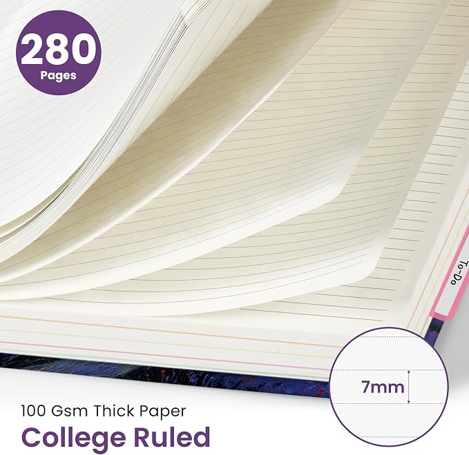 Large Spiral Lined Notebooks for Work with Removable Dividers & Tabs, 8.5"x11" Pretty Hardcover 5 Subject Notebook Journal for Women, College Ruled, Perfect for Study & Office Organization, 280 Pages,Sienna Meadows