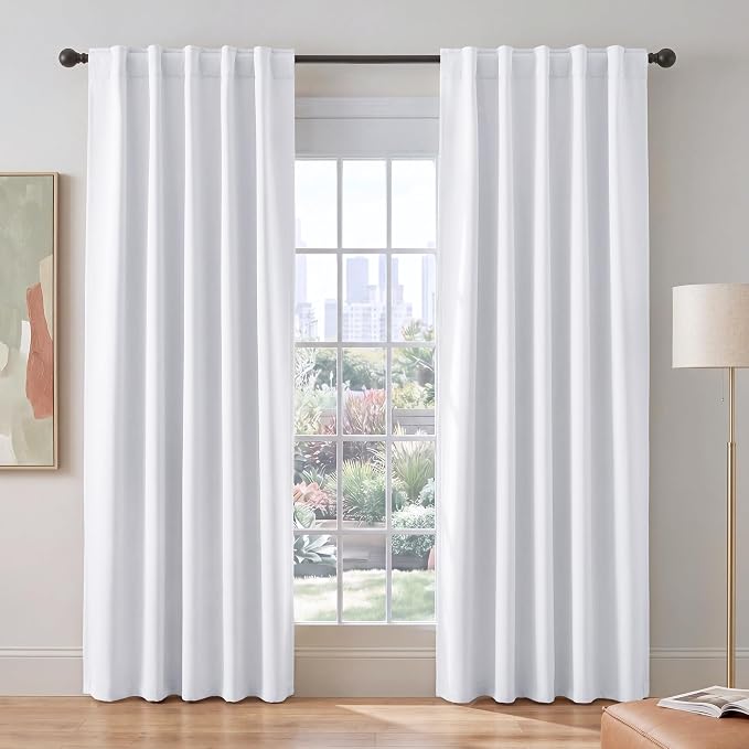 PONY DANCE 60% Light Blocking Curtains 80 Inch Long, Thermal Insulated Solid Back Tab Window Drapes for Closet, Temporary Room Divider Curtains for Bedroom Sliding Door, W 42 x L 80 inch, Pure White
