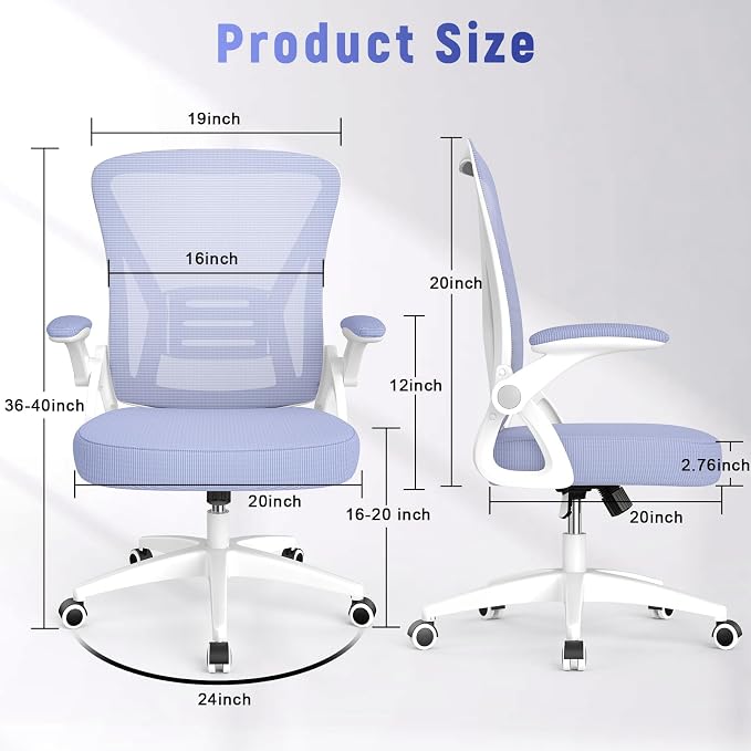 naspaluro Home Office Desk Chair Mid Back with Adjustable Height Purple | Comfy Ergonomic Chair with Flip-Up Arm and Lumbar Support, Breathable Mesh Swivel Computer Chair for Study Working Teacher