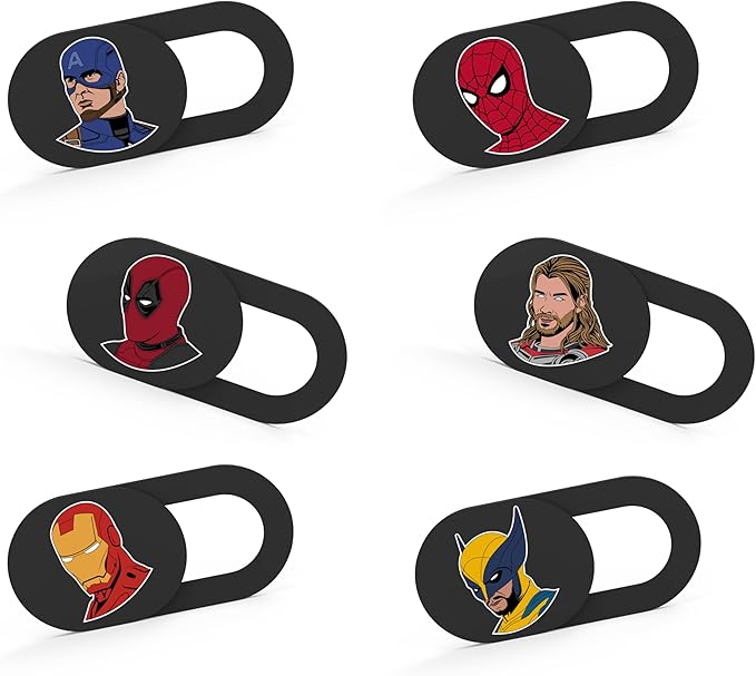 Ultra-Slim Laptop Camera Cover Slide | 0.03 Inch Thick | Upholds Digital Privacy | Compatible with Mobiles, Tablets, Desktops & Laptops (Super Hero Set 2-6 Pack)