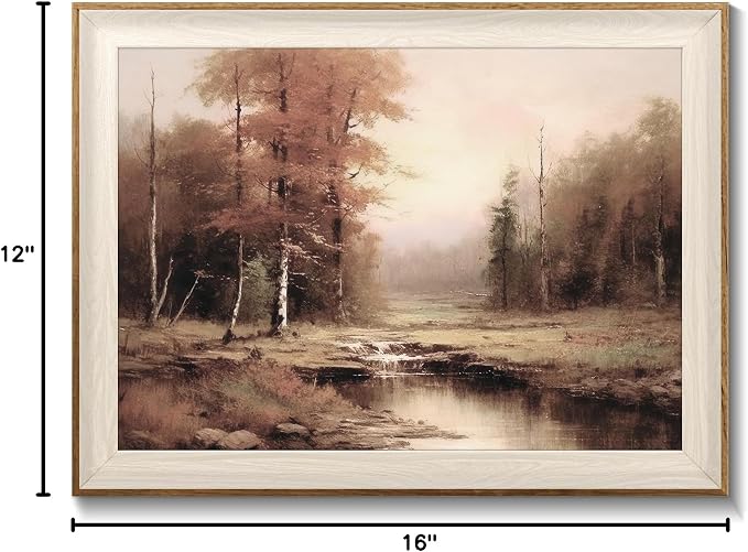 Uniro Vintage Framed Wall Art, Moody Fall Landscape Countryside Oil Painting, Rustic Autumn Farmhouse Wall Decor Canvas Prints Artwork with Antique Frame, Victorian Wall Picture Decor for Gallery Living Room - 12"x16"