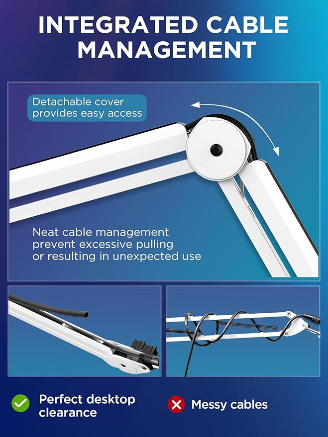 InnoGear Mic Boom Arm Microphone Stand Cable Management for Blue Yeti FIFINE AM8 K669B HyperX QuadCast S SoloCast AT2020 and Other Microphone, White