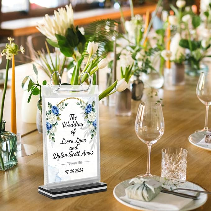SEWACC Flip Menu Stand, Vertical Table Card Flip Acrylic Display Sign Holder Calendar Type Multi-Page Poster Photo Display T-Shaped Desktop Folder with Base, 21.00X11.50X6.00CM, Transparent