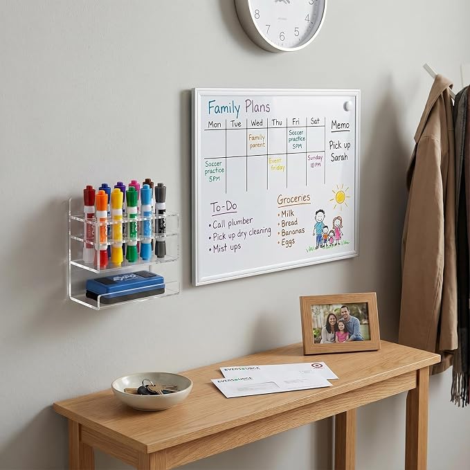 MyGift Dry Erase Marker Holder 10 Slots Whiteboard Marker Holder For Wall Dry Erase Eraser Holder Wall Mount Clear