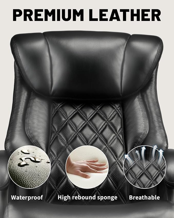 800lbs Executive Chairs, Executive Office Chairs for Big and Tall with Adjustable Lumbar Support, Office Chair for Heavy People, Leather Desk Chairs with Quiet Rubber Wheel and Extra Wide seat