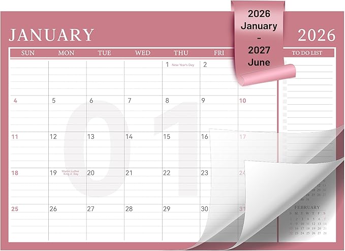 Yoment Desk Calendar Refill 2026-2027, Jan 2026-June 2027, Large 10"x16" Monthly Planner with to-do Lists 18 Months Calendar for Office School Home, Pink
