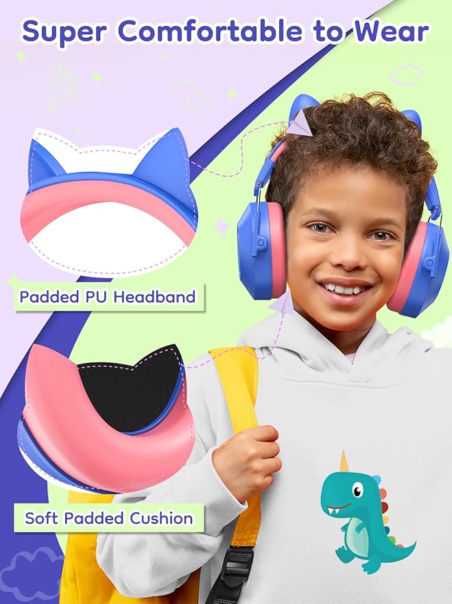 Noise Cancelling Headphones for Kids, SNR 32dB Kids Hearing Protection Earmuffs for Noise Reduction, Head Band Adjustable Ear Muffs for Autism Sensory, Outdoor Activity 2Pack Pink+Blue