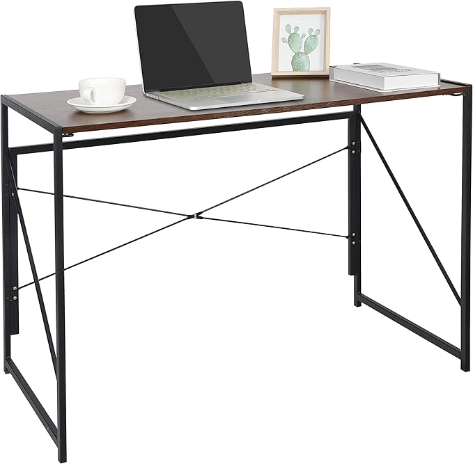 ZenStyle Folding Computer Desk, Writing Study Desks for Home Office, Corner Laptop Gaming Folding Table with Metal Frame, 39 Inches,Brown