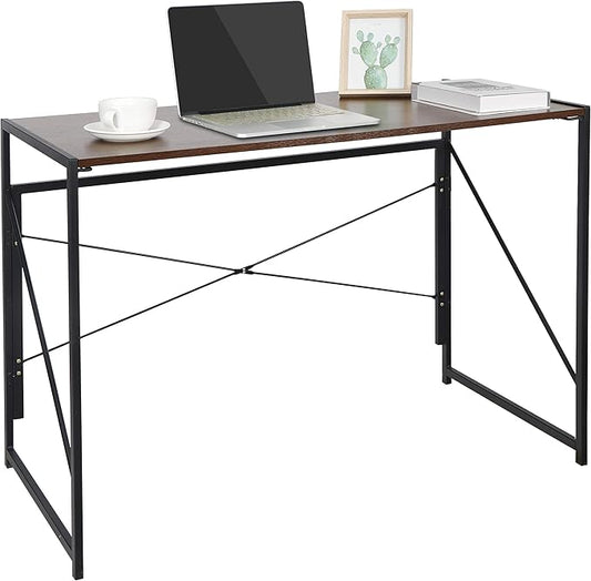 ZenStyle Folding Computer Desk, Writing Study Desks for Home Office, Corner Laptop Gaming Folding Table with Metal Frame, 39 Inches,Brown