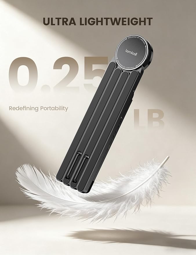 Lamicall [Ultra-Slim] Foldable Portable Laptop Stand for Desk, 6 Level Height Ergonomic Laptop Riser for Business Trip Library Cafe, Computer Holder fit 10-15.6" MacBook Neo Air HP Dell Lenovo - Black