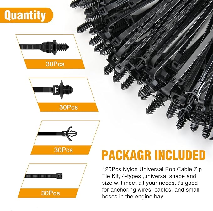 GOOACC Push Mount Cable Zip Ties Heavy Duty Nylon 4 Popular Sizes | Self-Locking Cable Strap Assortment for Indoor Outdoor Wire Tying Construction and Automotive Wiring 120 PCS