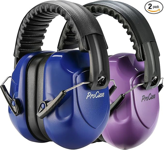 ProCase NRR 28dB Noise Reduction Ear Muffs, Foldable Adjustable Passive Noise Cancelling Headphones for Adults Kids Autism, Hearing Protection for Shooting, Construction -2 Packs, Purple & Navy