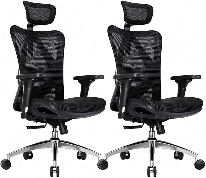 SIHOO M57 Ergonomic Mesh Office Chair, High Back Home Desk Chair with 3D Armrests, Lumbar Support and Adjustable Headrest, Comfortable Computer Chair, Big & Tall Office Chair Hold 330 LBS-Ebony