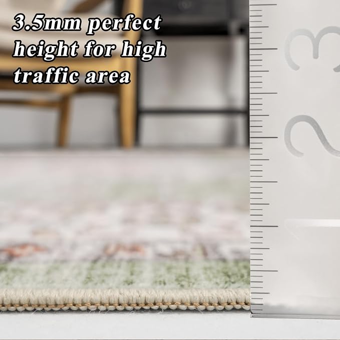 RUUGME Living Room 10x14 Area Rugs - Washable Lightweight Area Rug Stain Resistant Carpet Vintage Soft Rugs for Bedroom with Non Slip Backing Indoor Ultra-Thin Rugs Home Decor 10x14 Sage/Green