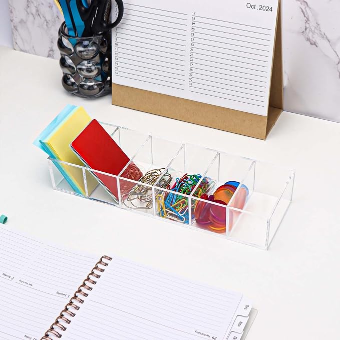 NatSumeBasics Clear Acrylic Drawer Organizer with 6 Compartments, 3.3" Width Desk Storage for Office Accessories, Not for Credit & Business Cards