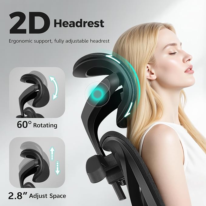 Ergonomic High Back Mesh Office Chair, Lumbar Support (Black) | Smooth 90° to 135° recline for work, read, or rest. Swivel big and tall gaming Chair. Adjustable armrest headrest height.
