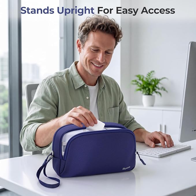 Skycase Travel Cable Organizer - Lightweight Water Resistant Dual-Layer Tech Pouch with Wrist Strap 11 Compartments Electronic Organizer Travel Case for Charger Cord Hard Drive,Large,Blue