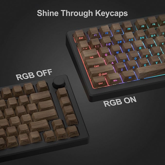 dagaladoo Doubleshot PBT keycaps 60 75 100 Percent,Brown Key caps Shine Through,Side Print Custom Keycap,Cherry Profile Keyboard caps for Machine Keyboard(Walnut Textures)