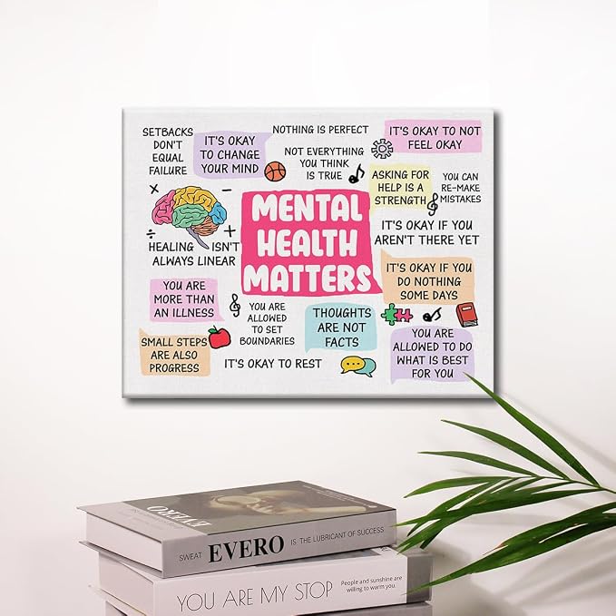 Hijie Therapy Office Mental Health Poster Canvas Wall Art for Decor - Motivational Mental Health Matters Canvas Print Wall Art Painting Ready to Hang - Easel & Hanging Hook 12x15 Inch