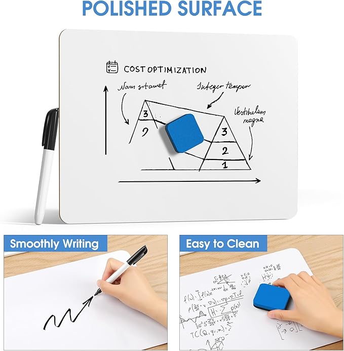 MaxGear Double Sided Dry Erase Board, 9'' x 12'' Small White Board, 2 Pack | Reusable Double Sided Surface, Easy to Write and Erase, Portable Small Learning Board, Includes 2 Markers and 2 Erasers