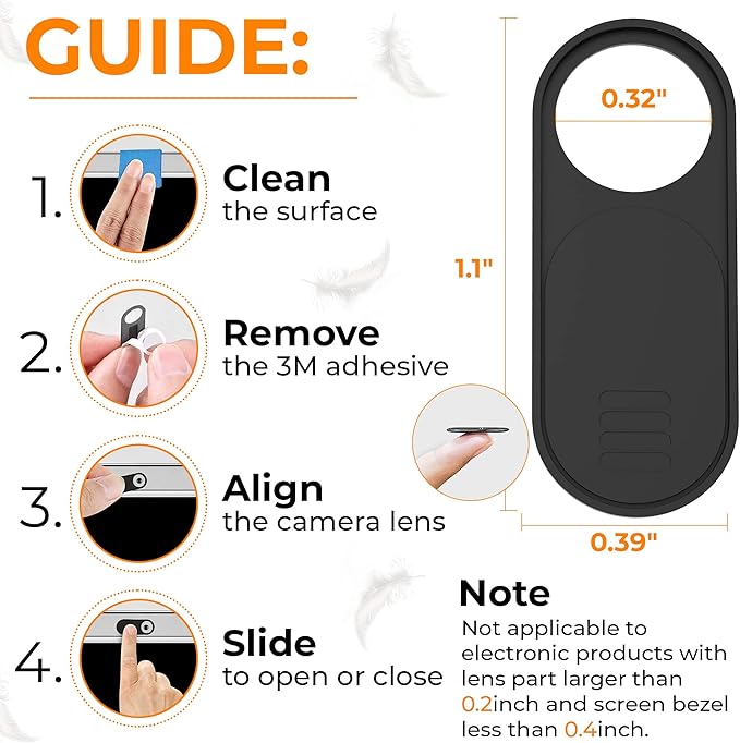Laptop Camera Cover Slide Cute, Ultra Thin Webcam Cover for iPhone iPad MacBook Pro Computer iMac Cell Phone PC Accessories, Camera Blocker Slider, Great for Privacy (6*Big Black)