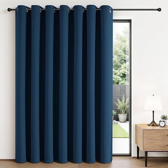 Joydeco Blackout Patio Sliding Door Curtains 90 Inches Long, Grommet Privacy Room Divider Curtains, Extra Wide Thermal Blackout Drapes for Bedroom Living Room (Navy Blue, 80Wx90L, 1 Panel)