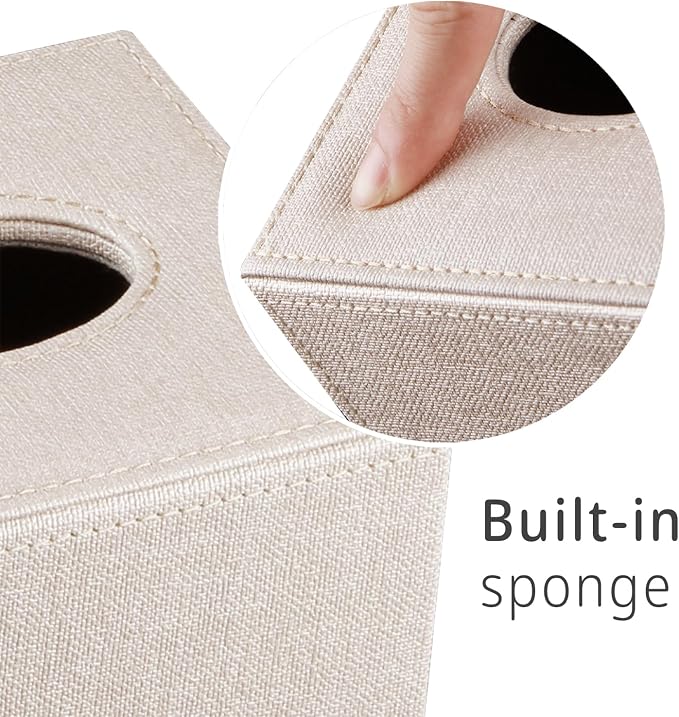 Leather Square Tissue Box Cover,Cut Tissues Cube Box Holder,Modern Facial Paper Organizer Storgage,Box Tissue Dispenser Decor Accessories for Bathroom NightStand Coffee Table Desk Home Office,Beige