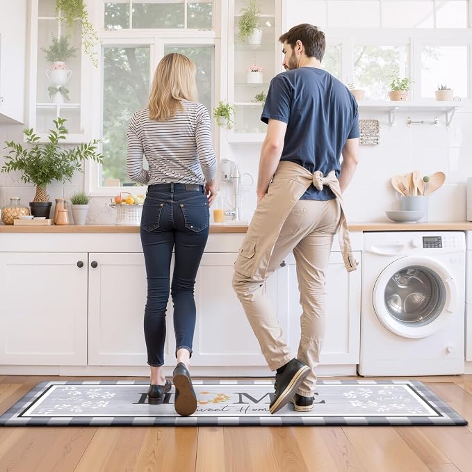Kitchen Rugs, 2 PCS Kitchen Mats for Floor, Cushioned Non-Slip Anti Fatigue Mats for Kitchen Floor, Kitchen Runner Rugs for Standing Desk, Office, Laundry (17.3’’ x 30’’ + 17.3’’ x 59’’)