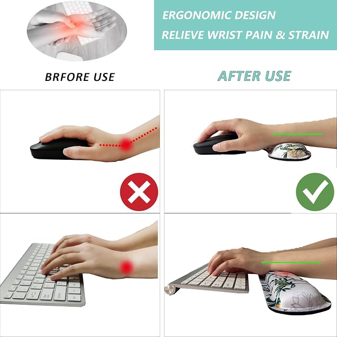 Keyboard Wrist Rest Mouse Wrist Support Set, Memory Foam Wrist Rest Pad for Computer Laptop Keyboard Mouse, Ergonomic Wrist Cushion Support for Typing Pain Relief, Gaming Home Office, Flower White