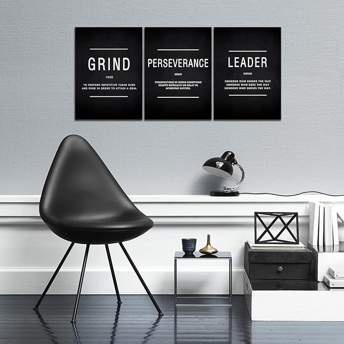 KAWAHONE Inspirational Grind Wall Art for Home Office Workplace, Perseverance Leader Canvas Quotes Motivate Success Positive Poster Framed Motivation Gift for Friends Entrepreneur Ready to Hang